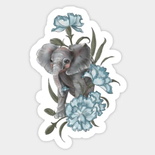 Baby elephant with January’s birth flower the Carnation - Baby Room Sticker